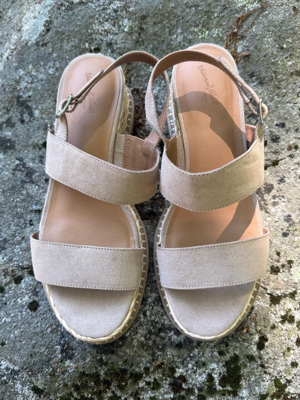Size 8 Suede-Look Neutral Espadrille Platform Sandals w/ Buckle Universal Thread